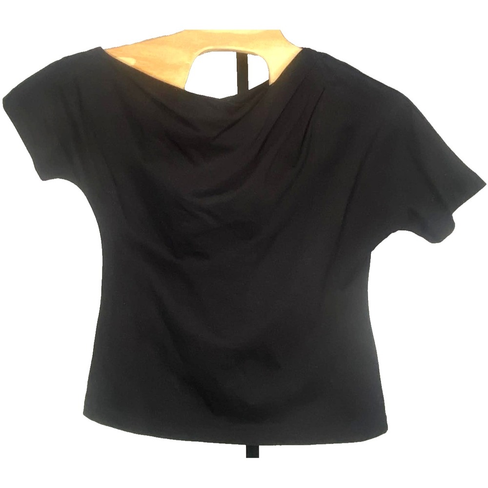 Banana Republic black Asymmetrical‎ short sleeve ruched Blouse Women's size Med